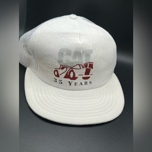 Vintage CAT Caterpillar Snap Back Trucker Hat Mesh Made In USA 35 Years FOTL